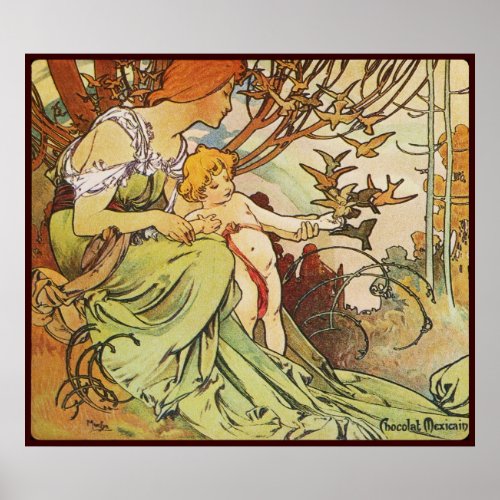 alphonse mucha chocolat mexicain poster