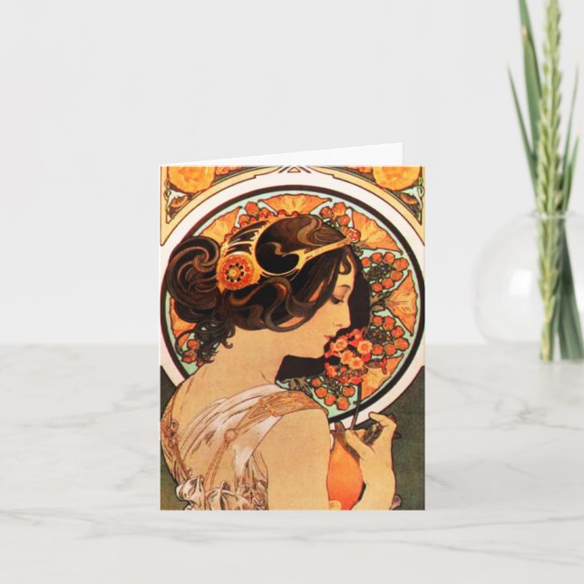 Alphonse Mucha Cow Slip Note Card (Front)
