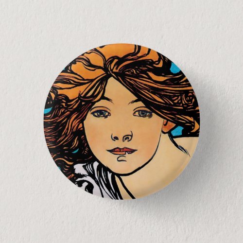 Alphonse Mucha _ Cycles Perfecta Retro Art Nouveau Pinback Button