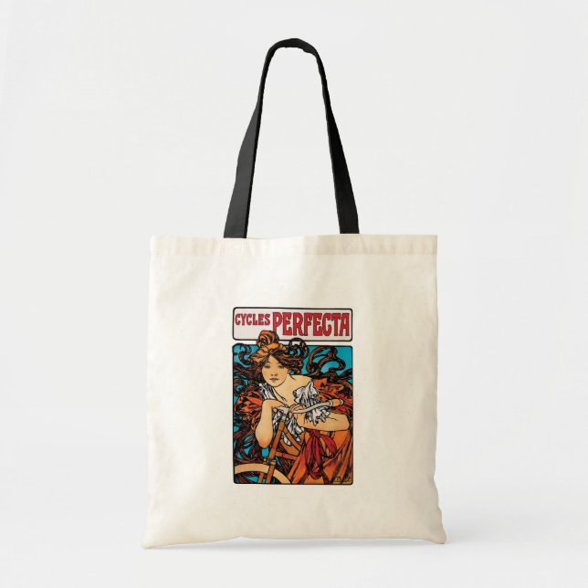Alphonse Mucha - Cycles Perfecta Retro Art Nouveau Tote Bag (Front)