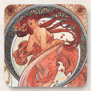 Alphonse Mucha Dance 1898 Art Nouveau Vintage Beverage Coaster