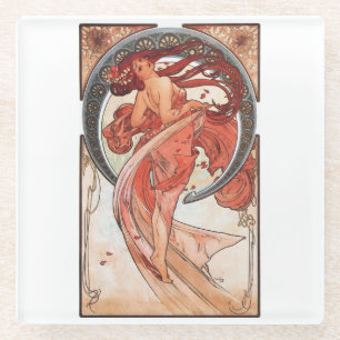 Alphonse Mucha Dance 1898 Art Nouveau Vintage Glass Coaster
