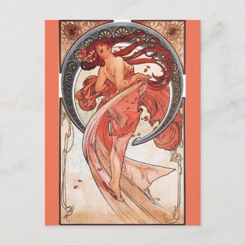 Alphonse Mucha Dance 1898 Art Nouveau Vintage Postcard
