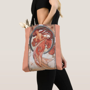 Leather Tote Bag Mucha Reverie Art Nouveau Shoulder Bag 