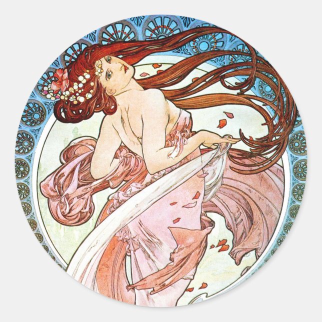 Alphonse Mucha Dance Classic Round Sticker (Front)