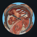 Alphonse Mucha Dance  Large Clock<br><div class="desc">Alphonse Mucha Dance Illustration Of A Girl Dancing With Long Flowing Hair Surrounded By An Ornamental Moon Like Structure. Art Nouveau</div>