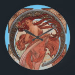 Alphonse Mucha Dance Large Clock<br><div class="desc">Alphonse Mucha Dance Illustration Of A Girl Dancing With Long Flowing Hair Surrounded By An Ornamental Moon Like Structure. Art Nouveau</div>