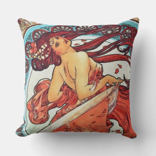 Alphonse Mucha Dance Vintage Art Nouveau Painting Throw Pillow