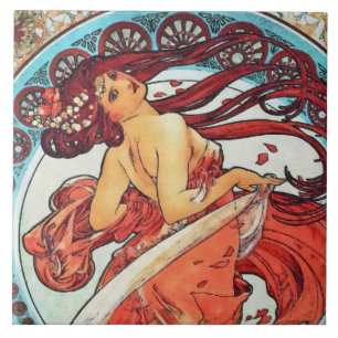 Alphonse Mucha Dance Vintage Art Nouveau Painting Tile