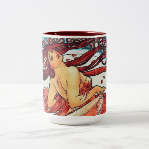 Alphonse Mucha Dance Vintage Art Nouveau Painting Two-Tone Coffee Mug