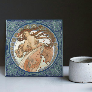 Alphonse Mucha "Dancing" Art Nouveau Vintage Ceramic Tile