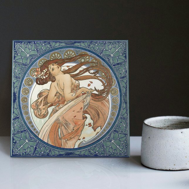 Alphonse Mucha "Dancing" Art Nouveau Vintage Ceramic Tile (Creator Uploaded)