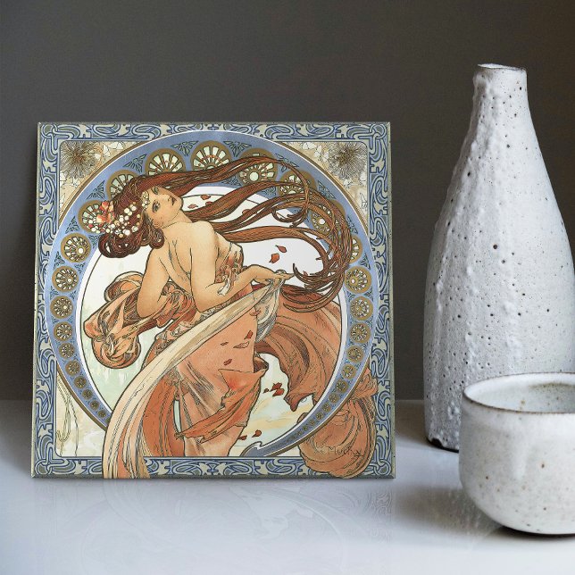 Alphonse Mucha "Dancing" Art Nouveau Vintage Ceramic Tile (Creator Uploaded)