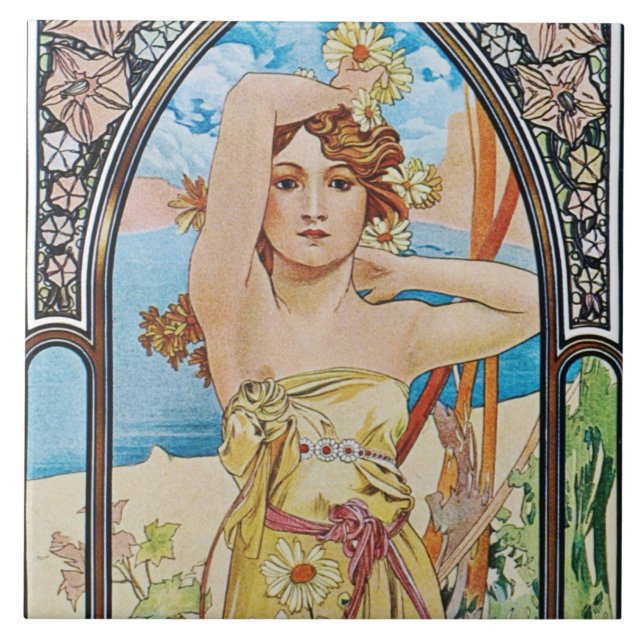 Alphonse Mucha Daybreak Tile Trivet Gift Box (Front)