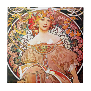 Alphonse Mucha Daydream Floral Vintage Art Nouveau Ceramic Tile
