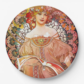Alphonse Mucha Daydream Floral Vintage Art Nouveau Paper Plates