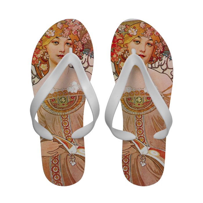 Alphonse Mucha Daydream Reverie Art Nouveau Lady Flip Flops