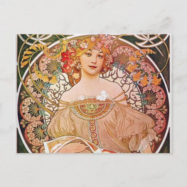 Alphonse Mucha Daydream Reverie Art Nouveau Lady Postcard | Zazzle