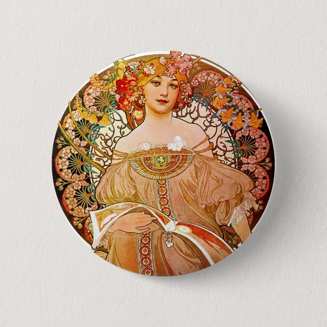 Alphonse Mucha Dreaming (Reverie) Button (Front)