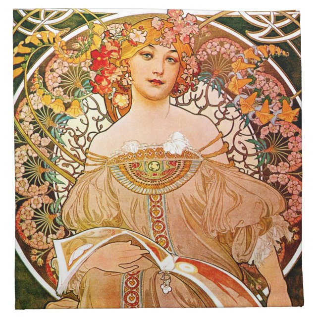 Alphonse Mucha Dreaming (Reverie) Cloth Napkin (Front)