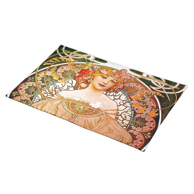 Alphonse Mucha Dreaming (Reverie) Cloth Placemat (On Table)