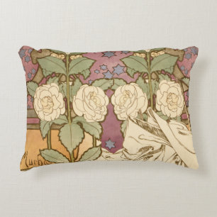 Alphonse Mucha Elegant Art Nouveau Stars Camellia  Accent Pillow