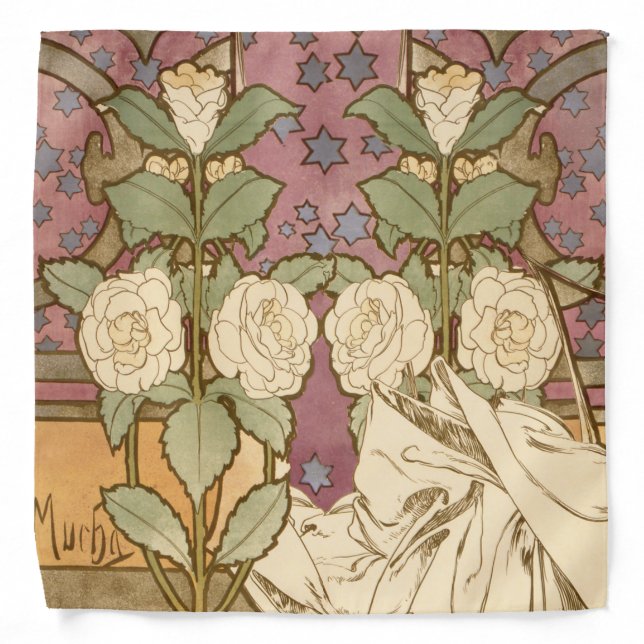 Alphonse Mucha Elegant Art Nouveau Stars Camellia  Bandana (Front)
