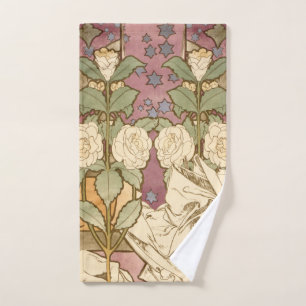 Alphonse Mucha Elegant Art Nouveau Stars Camellia Bath Towel Set