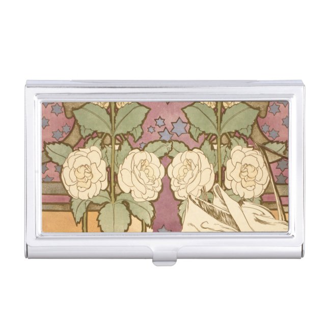 Alphonse Mucha Elegant Art Nouveau Stars Camellia  Business Card Case (Front)
