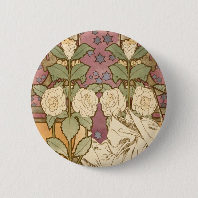 Alphonse Mucha Elegant Art Nouveau Stars Camellia  Button (Front)