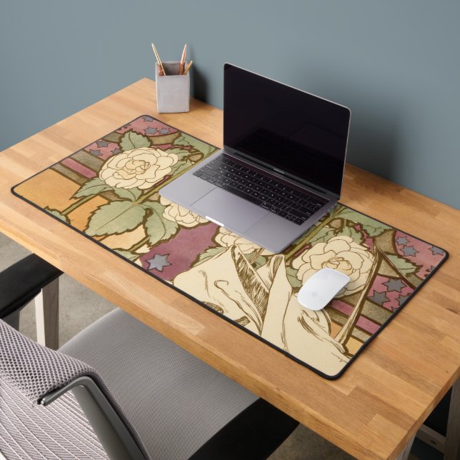 Alphonse Mucha Elegant Art Nouveau Stars Camellia  Desk Mat (Office 2)