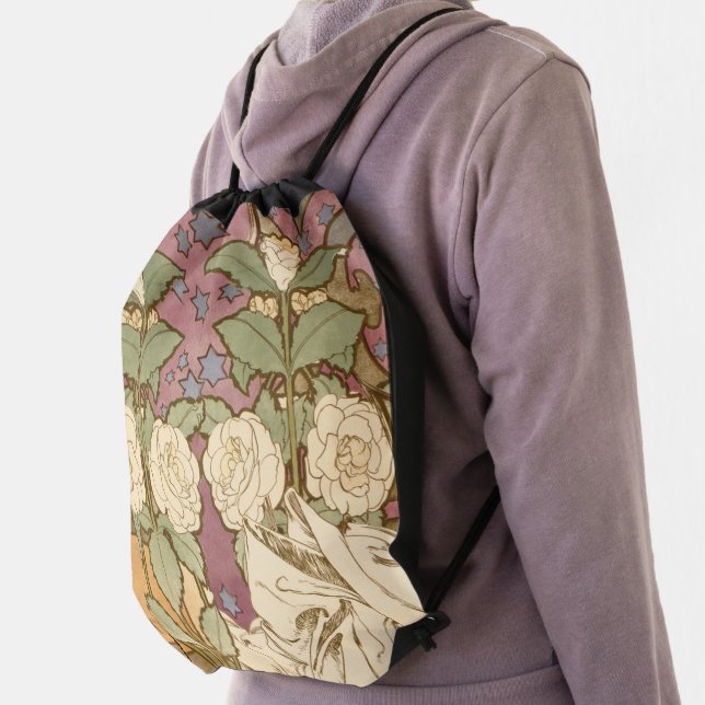 Alphonse Mucha Elegant Art Nouveau Stars Camellia  Drawstring Bag (Insitu)