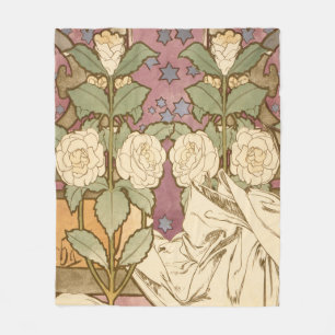 Alphonse Mucha Elegant Art Nouveau Stars Camellia Fleece Blanket