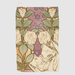 Alphonse Mucha Elegant Art Nouveau Stars Camellia Golf Towel