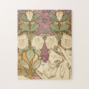 Alphonse Mucha Elegant Art Nouveau Stars Camellia Jigsaw Puzzle