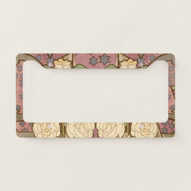 Alphonse Mucha Elegant Art Nouveau Stars Camellia  License Plate Frame (Front)