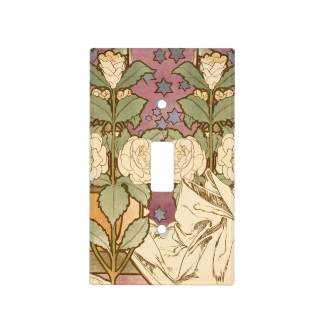Alphonse Mucha Elegant Art Nouveau Stars Camellia  Light Switch Cover (Front)