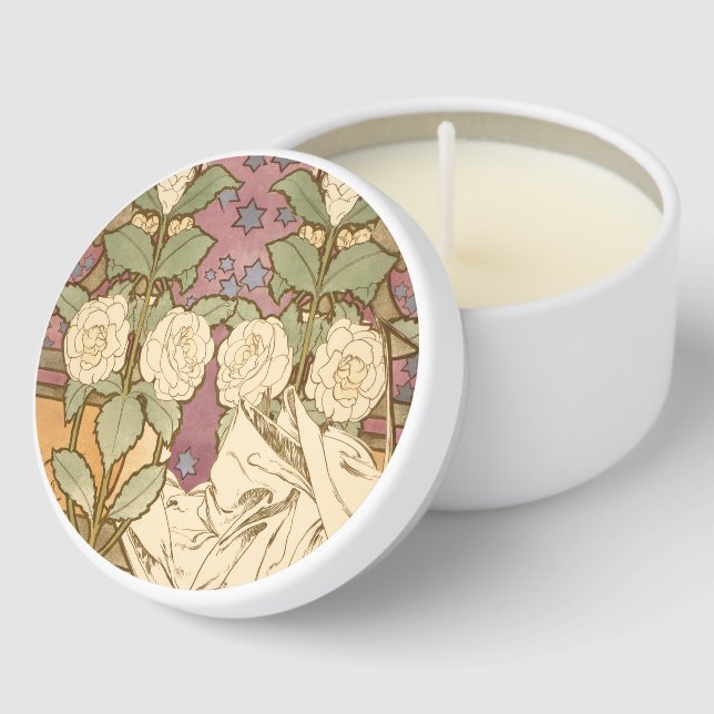 Alphonse Mucha Elegant Art Nouveau Stars Camellia  Mini Candle Favors (Corner)