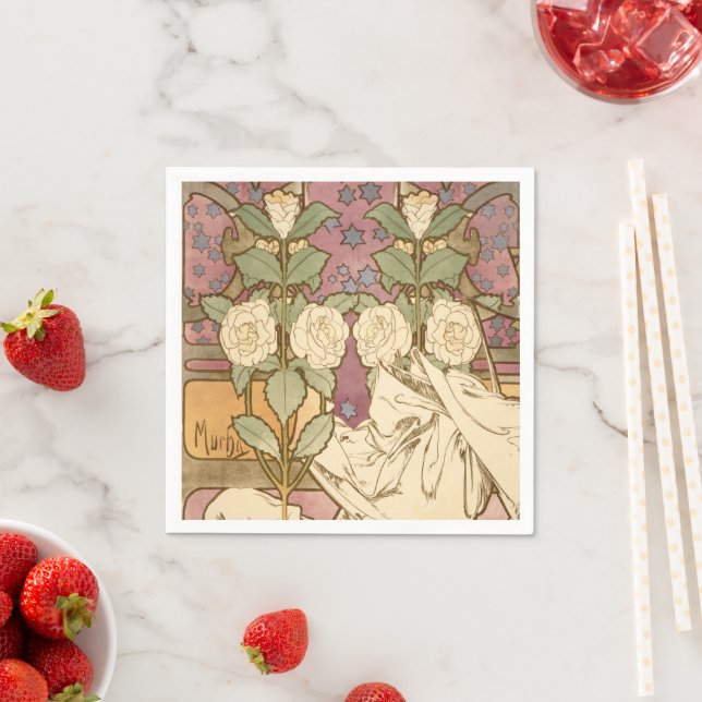 Alphonse Mucha Elegant Art Nouveau Stars Camellia  Napkins (Insitu)
