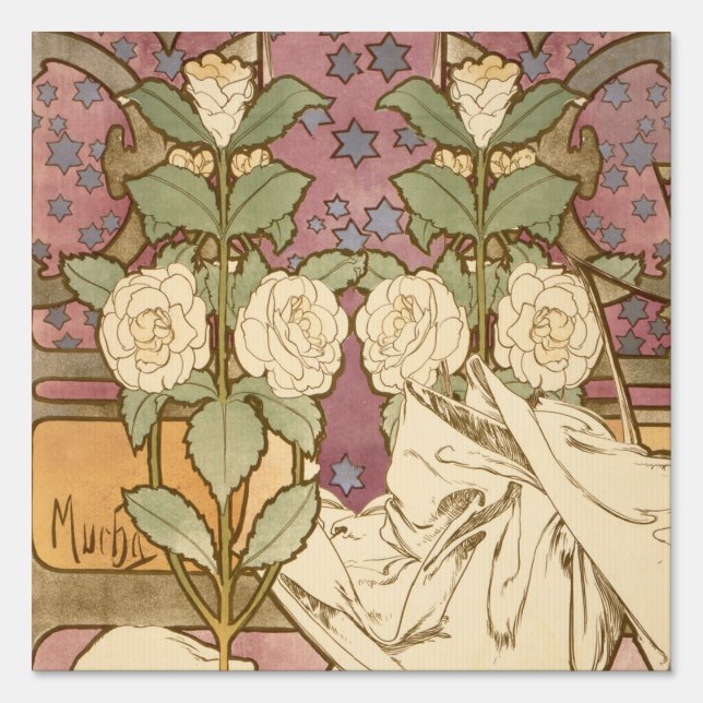 Alphonse Mucha Elegant Art Nouveau Stars Camellia  Sign (Front)