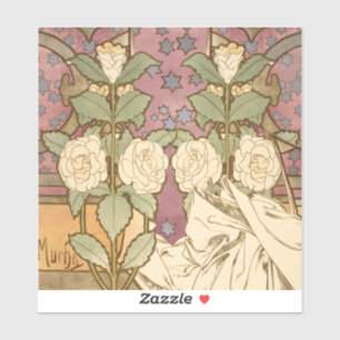 Alphonse Mucha Elegant Art Nouveau Stars Camellia Sticker