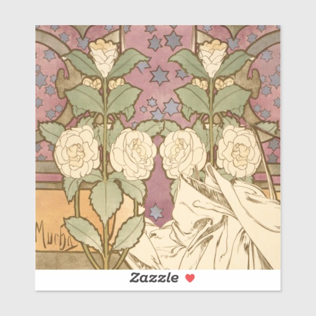 Alphonse Mucha Elegant Art Nouveau Stars Camellia  Sticker (Sheet)