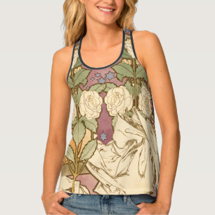 Alphonse Mucha Elegant Art Nouveau Stars Camellia  Tank Top
