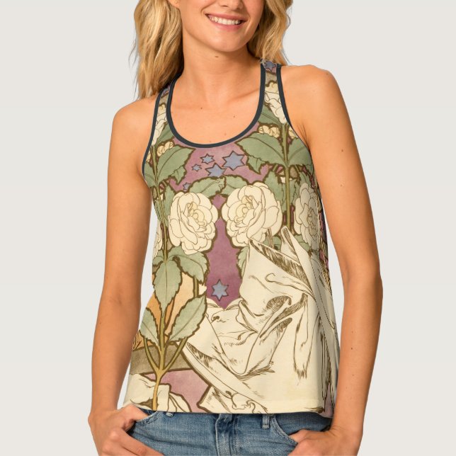 Alphonse Mucha Elegant Art Nouveau Stars Camellia  Tank Top (Front)