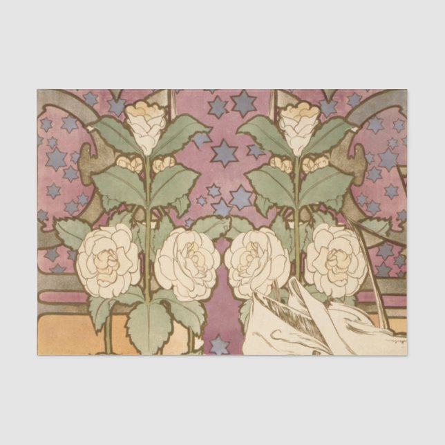 Alphonse Mucha Elegant Art Nouveau Stars Camellia  Tissue Paper (Front)