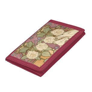 Alphonse Mucha Elegant Art Nouveau Stars Camellia Trifold Wallet