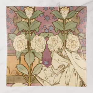 Alphonse Mucha Elegant Art Nouveau Stars Camellia Trinket Tray