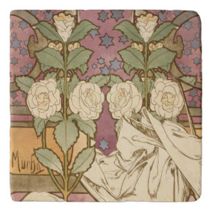Alphonse Mucha Elegant Art Nouveau Stars Camellia Trivet