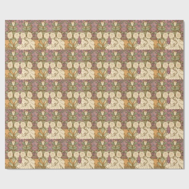 Alphonse Mucha Elegant Art Nouveau Stars Camellia  Wrapping Paper (Flat)