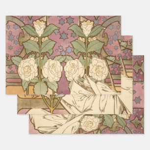 Alphonse Mucha Elegant Art Nouveau Stars Camellia  Wrapping Paper Sheets